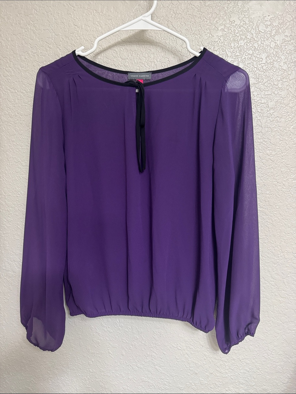 Vince Camuto Deep Purple Chiffon Long-Sleeve Blouse with Tie